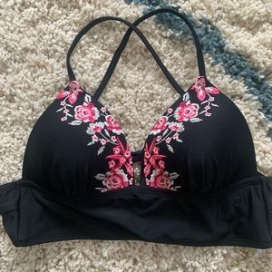embroidered rose bikini top